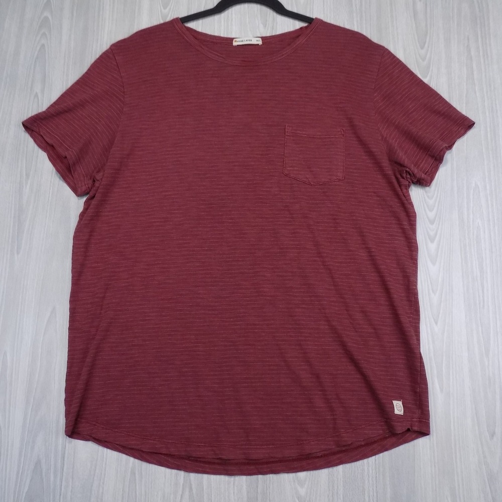 Marine Layer Pocket Tee Mens M/L Burgundy Slub Stripe Casual Minimalist EUC